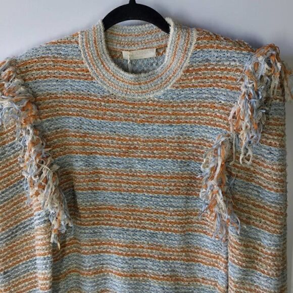 Ulla Johnson Arquette Fringed Striped Cotton-Blend Pullover Sweater in Bergamot - Picture 7 of 16